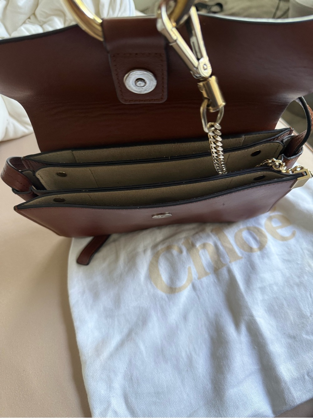 Chloé Brown Leather & Suede Crossbody with Gold Ring - Picture 2 of 3